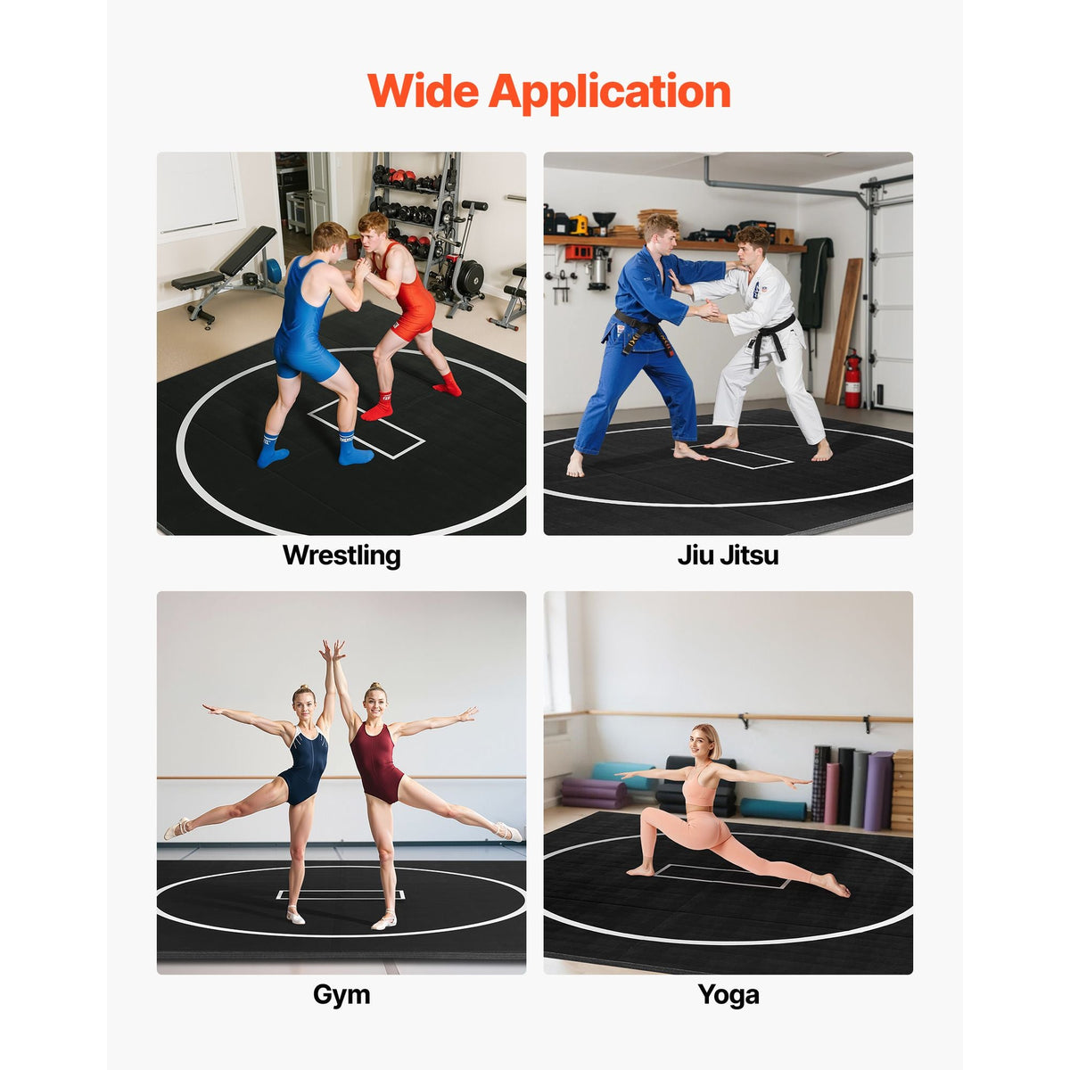 10x10 ft Wrestling Mat, Martial Arts Thick Mat for Home Gym Workouts Exercise, Waterproof PVC Roll-Up Training Mats with Circles, for Gymnastics, Tatami, Jiu Jitsu BJJ MMA Judo, Boxing, Black