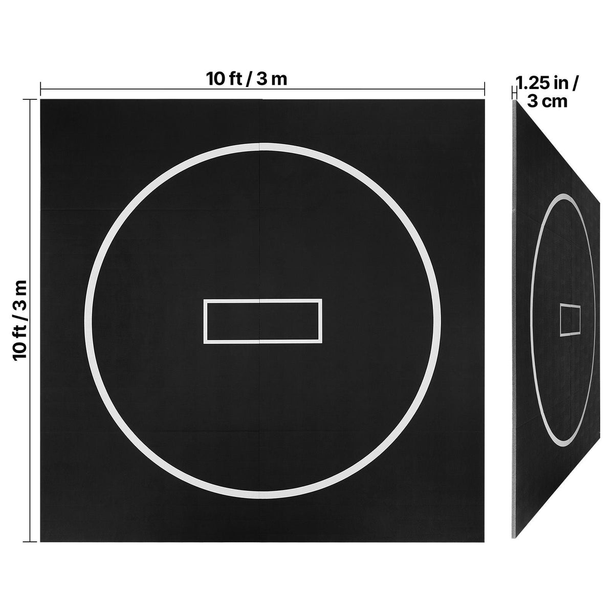 10x10 ft Wrestling Mat, Martial Arts Thick Mat for Home Gym Workouts Exercise, Waterproof PVC Roll-Up Training Mats with Circles, for Gymnastics, Tatami, Jiu Jitsu BJJ MMA Judo, Boxing, Black