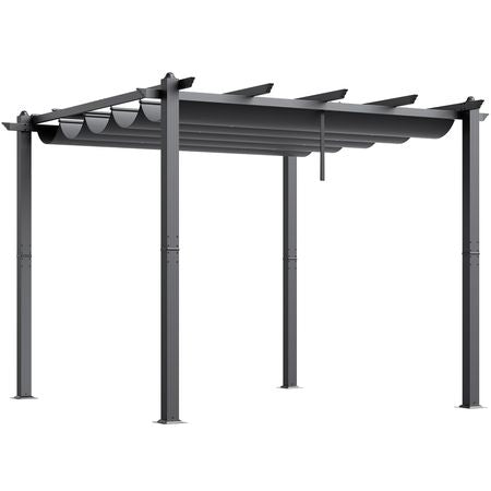 10'x10' Outdoor Retractable Pergola with Canopy, Aluminum Pergola with Retractable Canopy, Modern Pergola with Sun Shade Canopy for Patios, Gardens, Decks, Backyards (Gray)