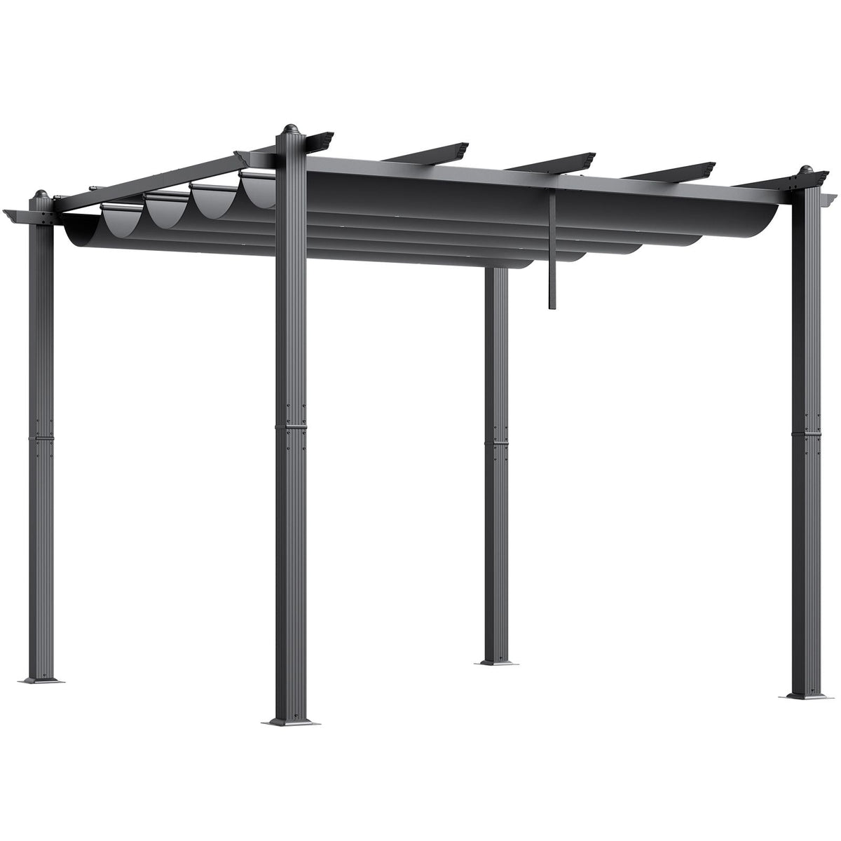 10'x10' Outdoor Retractable Pergola with Canopy, Aluminum Pergola with Retractable Canopy, Modern Pergola with Sun Shade Canopy for Patios, Gardens, Decks, Backyards (Gray)