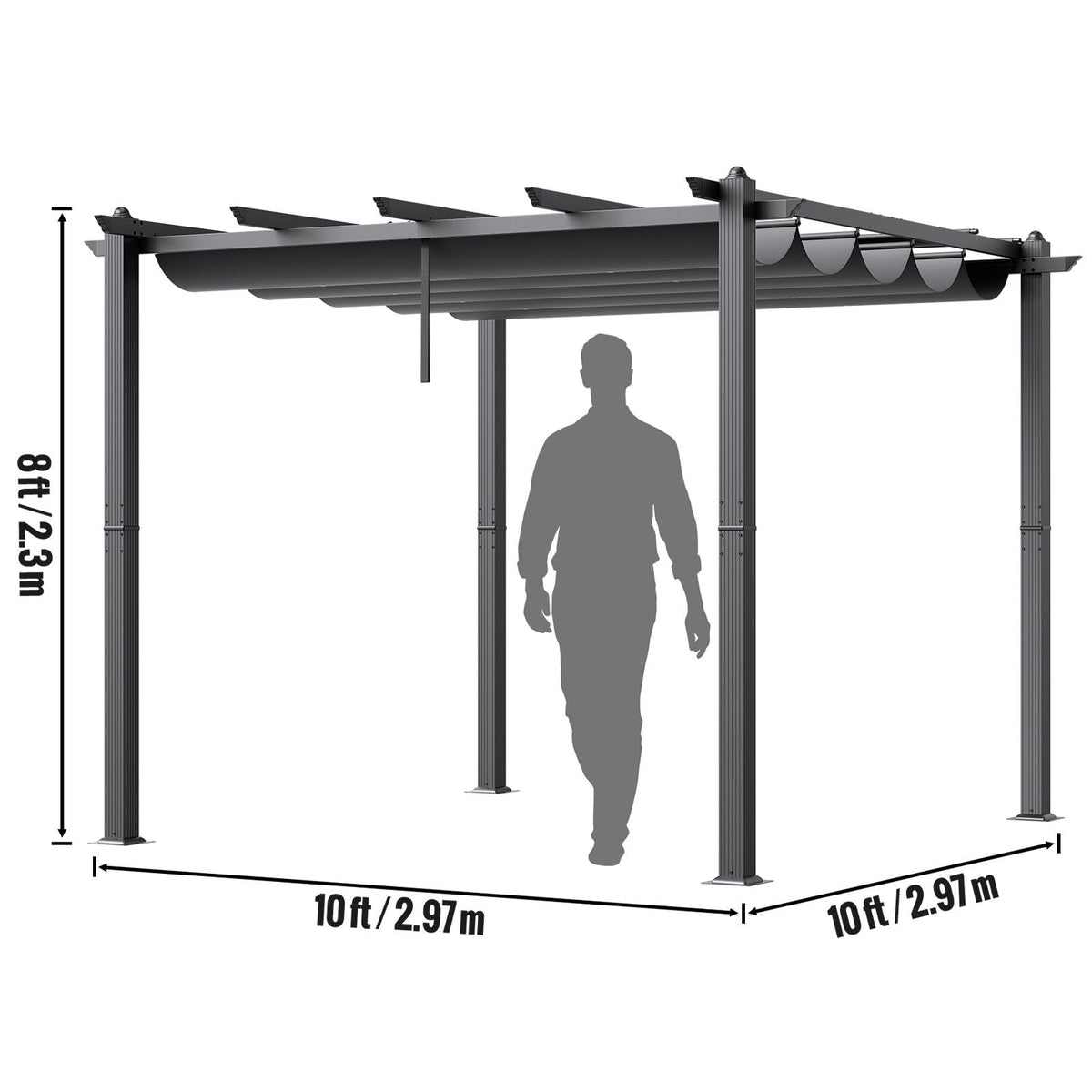 10'x10' Outdoor Retractable Pergola with Canopy, Aluminum Pergola with Retractable Canopy, Modern Pergola with Sun Shade Canopy for Patios, Gardens, Decks, Backyards (Gray)