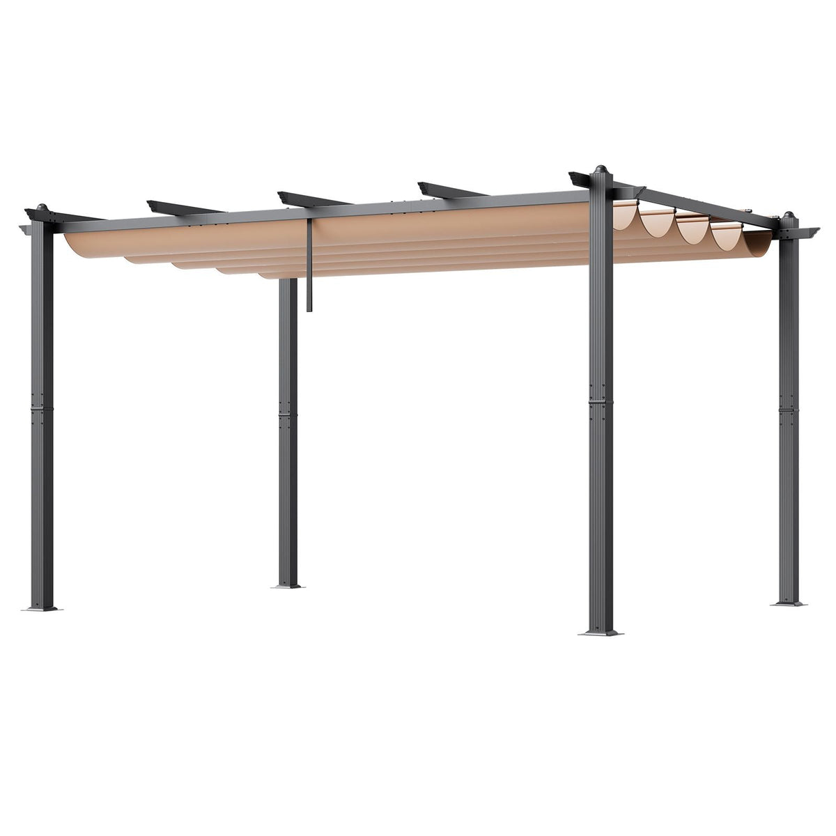 10'x13' Outdoor Retractable Pergola with Canopy, Aluminum Pergola with Retractable Canopy, Modern Pergola with Sun Shade Canopy for Patios, Gardens, Decks, Backyards (Beige)