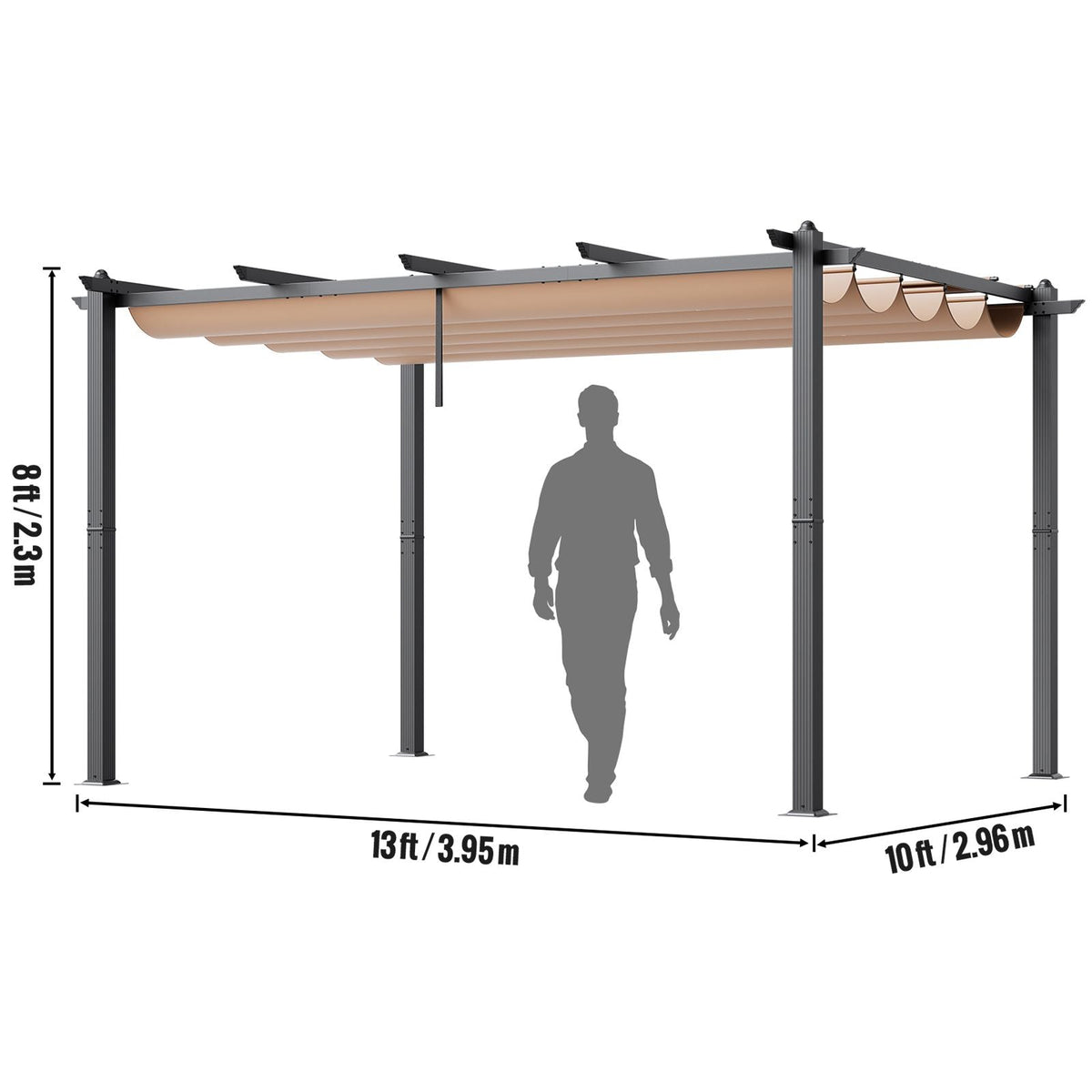 10'x13' Outdoor Retractable Pergola with Canopy, Aluminum Pergola with Retractable Canopy, Modern Pergola with Sun Shade Canopy for Patios, Gardens, Decks, Backyards (Beige)