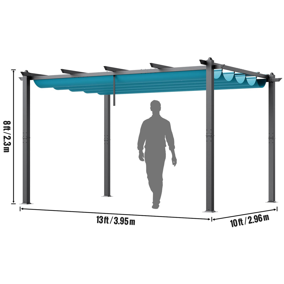 10'x13' Outdoor Retractable Pergola with Canopy, Aluminum Pergola with Retractable Canopy, Modern Pergola with Sun Shade Canopy for Patios, Gardens, Decks, Backyards (Bule)