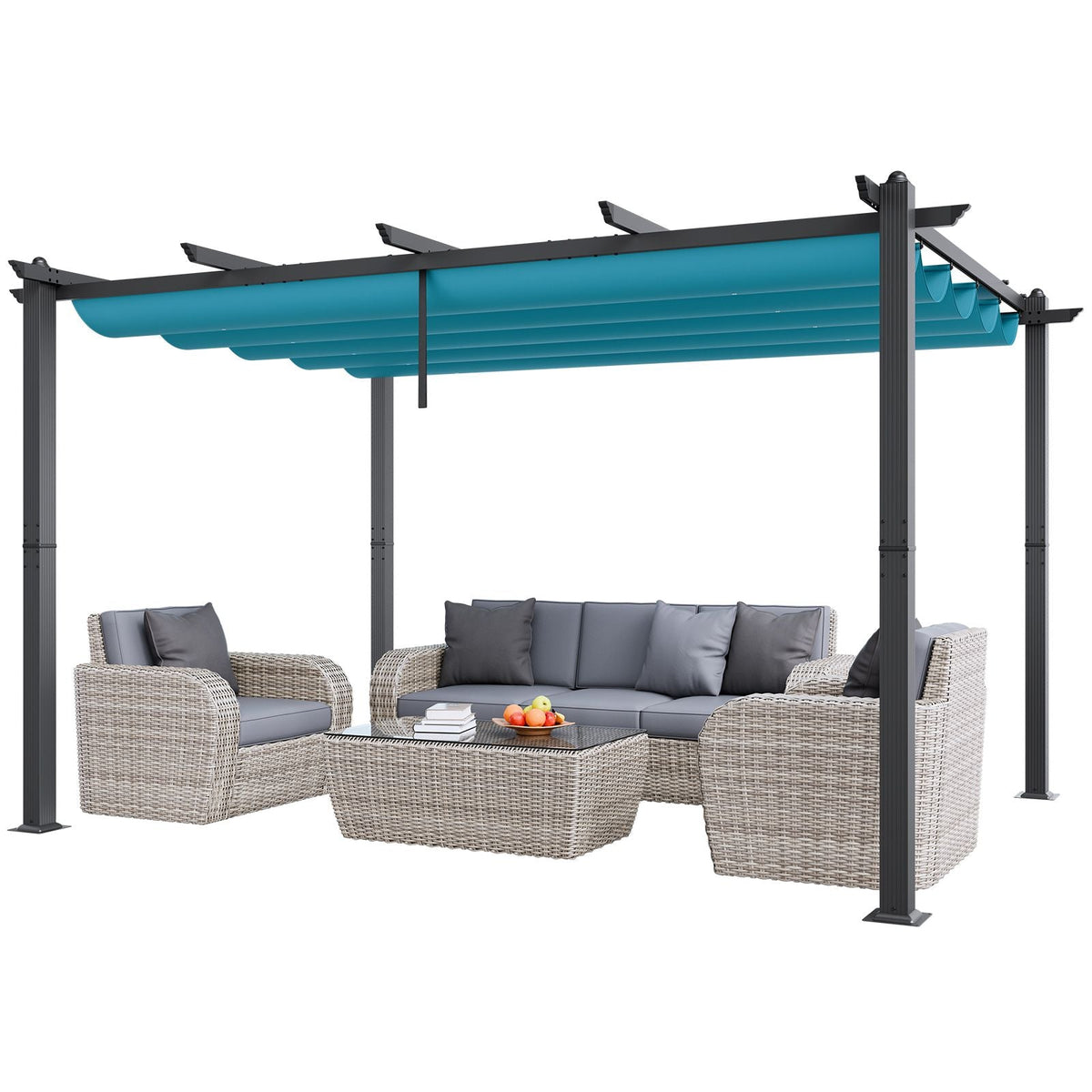 10'x13' Outdoor Retractable Pergola with Canopy, Aluminum Pergola with Retractable Canopy, Modern Pergola with Sun Shade Canopy for Patios, Gardens, Decks, Backyards (Bule)