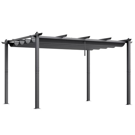 10'x13' Outdoor Retractable Pergola with Canopy, Aluminum Pergola with Retractable Canopy, Modern Pergola with Sun Shade Canopy for Patios, Gardens, Decks, Backyards (Gray)