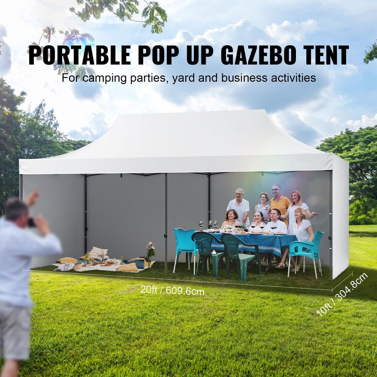 10x20 FT Pop up Canopy with Removable Sidewalls, Instant Canopies Portable Gazebo & Wheeled Bag, UV Resistant Waterproof, Enclosed Canopy Tent for Outdoor Events, Patio, Backyard, Party, Parking