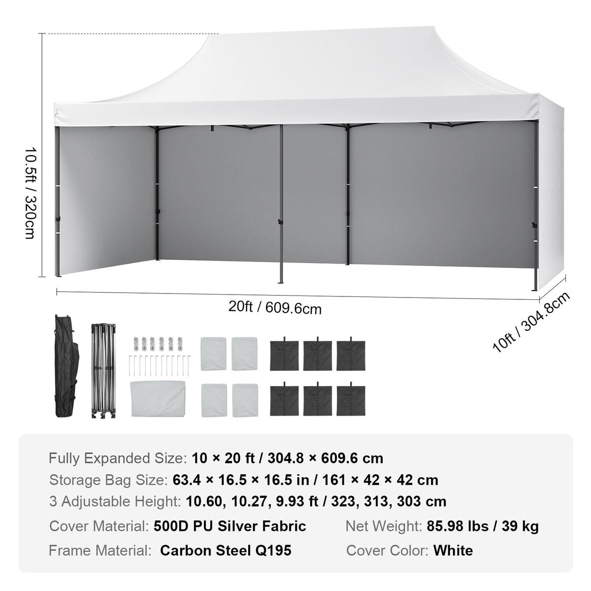 10x20 FT Pop up Canopy with Removable Sidewalls, Instant Canopies Portable Gazebo & Wheeled Bag, UV Resistant Waterproof, Enclosed Canopy Tent for Outdoor Events, Patio, Backyard, Party, Parking