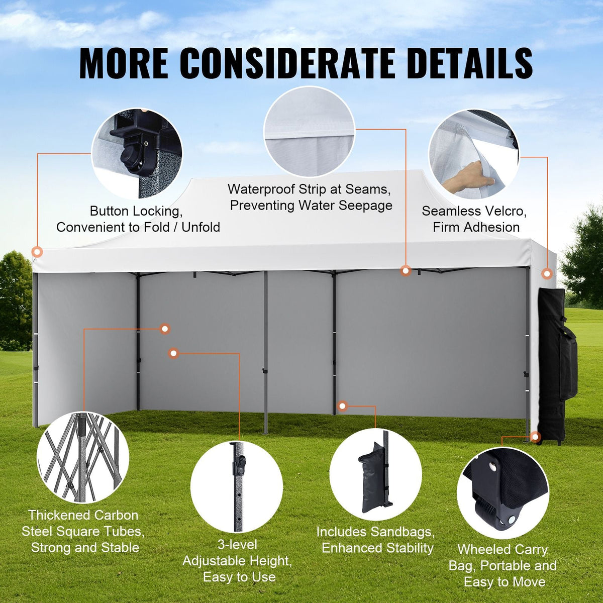 10x20 FT Pop up Canopy with Removable Sidewalls, Instant Canopies Portable Gazebo & Wheeled Bag, UV Resistant Waterproof, Enclosed Canopy Tent for Outdoor Events, Patio, Backyard, Party, Parking