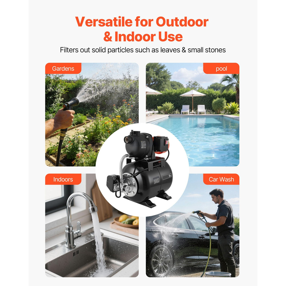 1.1 HP Shallow Well Pump with Pressure Tank, 120V 1320 GPH, Plastic Irrigation Jet Pump with 5-Gal Tank, Automatic Water Booster Transfer System, 20/40 PSI Pressure Switch, for Home Garden Lawn