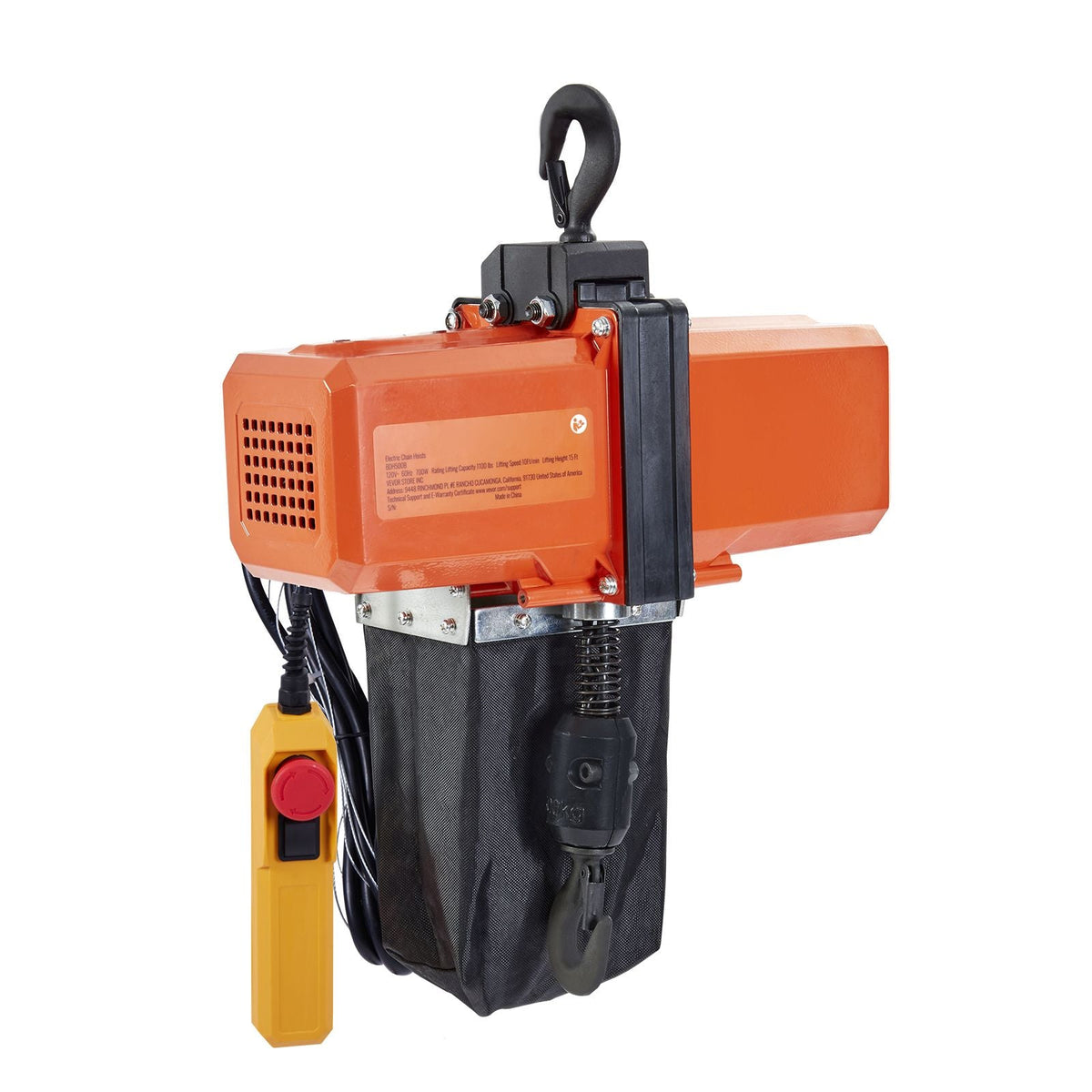 1100 lbs Electric Chain Hoist 15 FT Lifting Height, 120V Electric Hoist, Single Phase Overhead Crane with G100 Chain, 10 ft Wired Remote Control for Garage, Shop, Hotel, Home