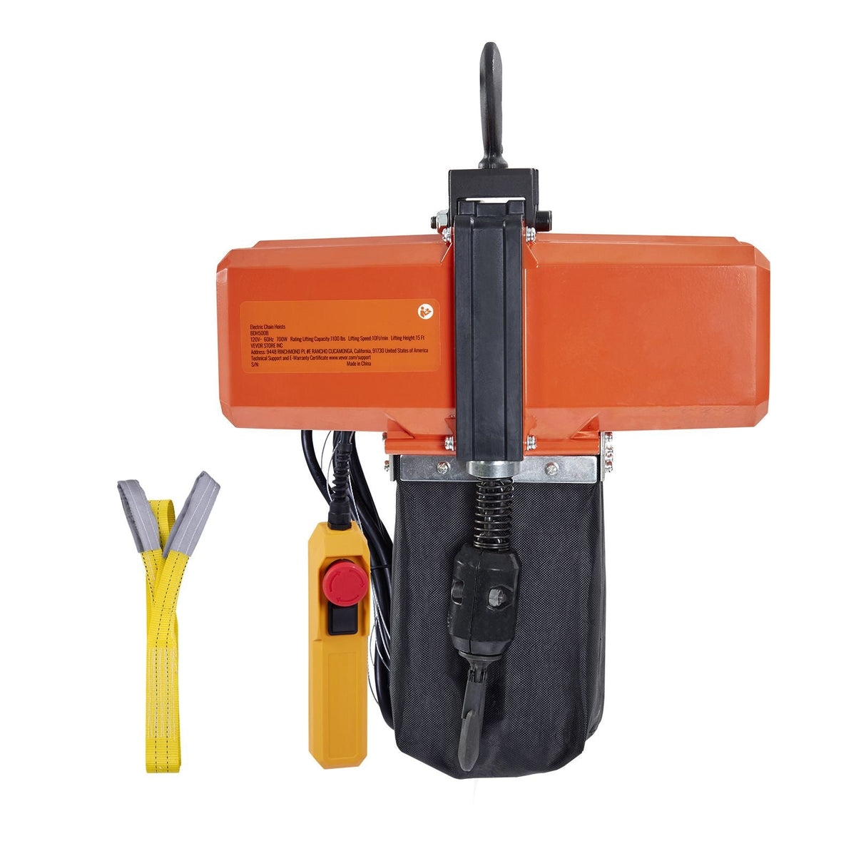 1100 lbs Electric Chain Hoist 15 FT Lifting Height, 120V Electric Hoist, Single Phase Overhead Crane with G100 Chain, 10 ft Wired Remote Control for Garage, Shop, Hotel, Home