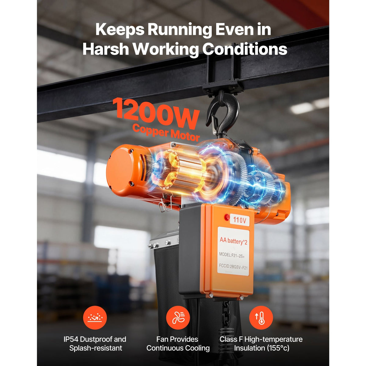 1100 lbs Electric Chain Hoist, 20 ft Lifting Height, 120V Single Phase Overhead Crane with 328 ft Wireless & 15 ft Wired Remote Control, Power Electric Hoist for Factories, Warehouses, Garages