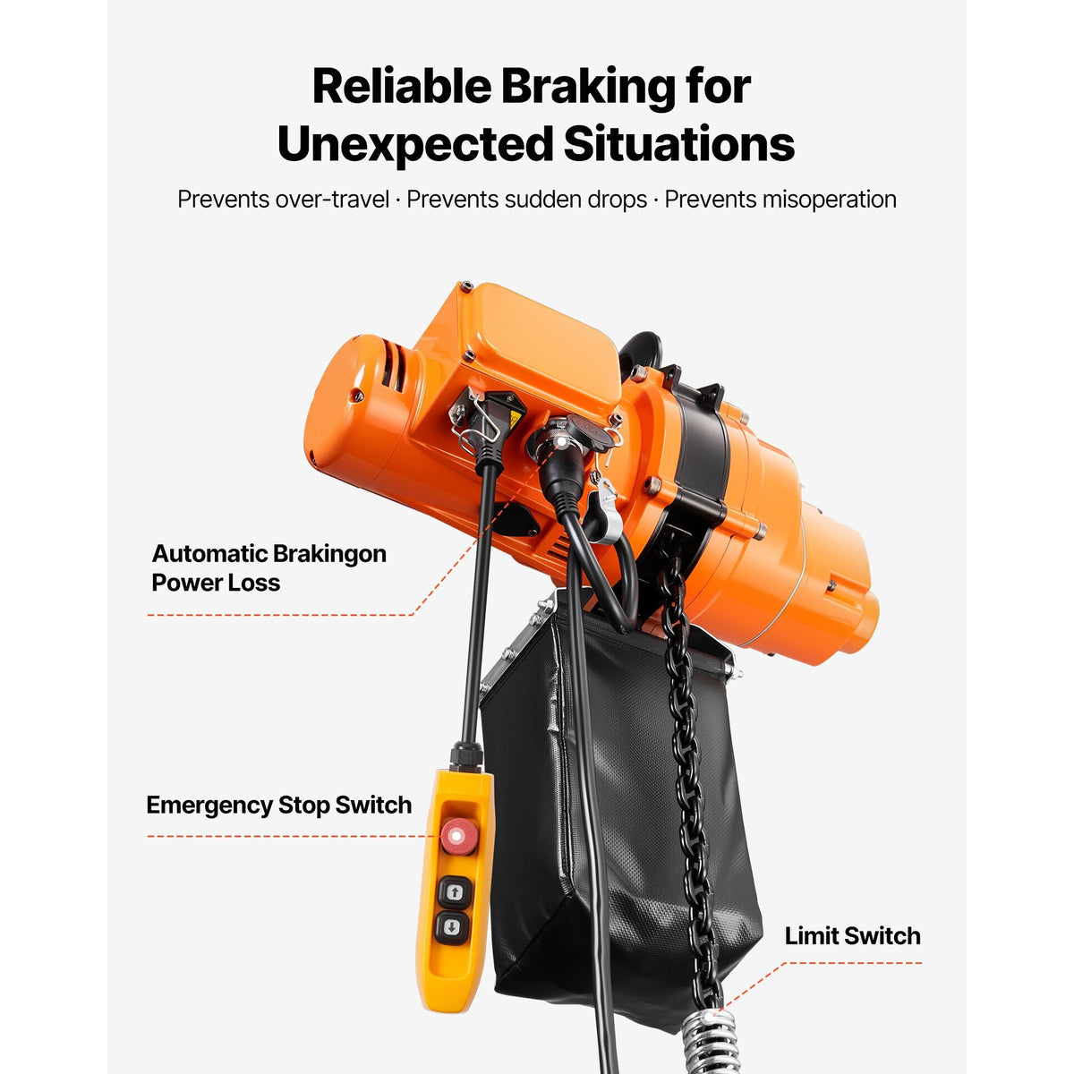 1100 lbs Electric Chain Hoist, 20 ft Lifting Height, 120V Single Phase Overhead Crane with 328 ft Wireless & 15 ft Wired Remote Control, Power Electric Hoist for Factories, Warehouses, Garages