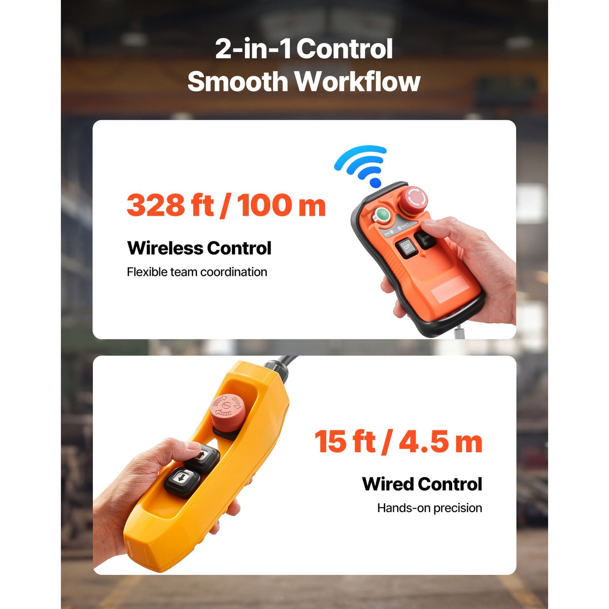 1100 lbs Electric Chain Hoist, 20 ft Lifting Height, 120V Single Phase Overhead Crane with 328 ft Wireless & 15 ft Wired Remote Control, Power Electric Hoist for Factories, Warehouses, Garages