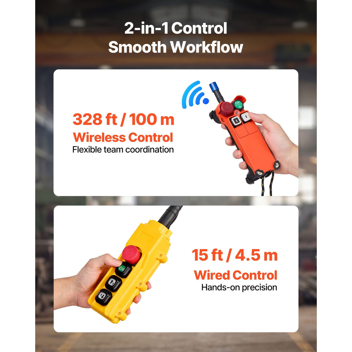 1100 lbs Electric Chain Hoist, 20 ft Lifting Height, Three-Phase Overhead Crane with 328 ft Wireless & 15 ft Wired Remote Control, Single G80 Chain Hoist for Factories, Warehouses, Garages