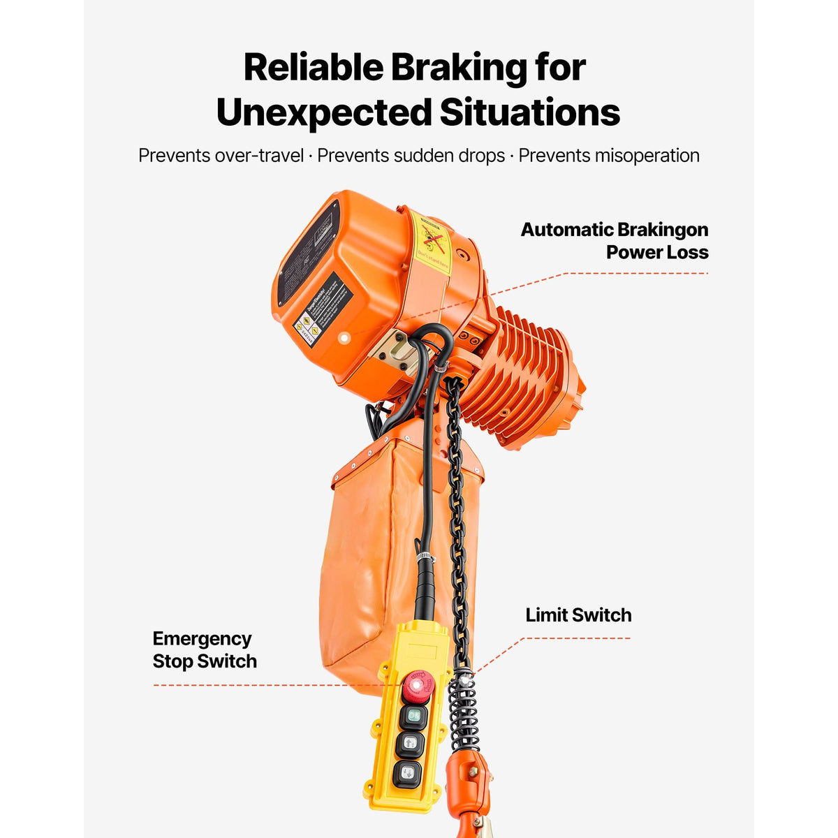 1100 lbs Electric Chain Hoist, 20 ft Lifting Height, Three-Phase Overhead Crane with 328 ft Wireless & 15 ft Wired Remote Control, Single G80 Chain Hoist for Factories, Warehouses, Garages