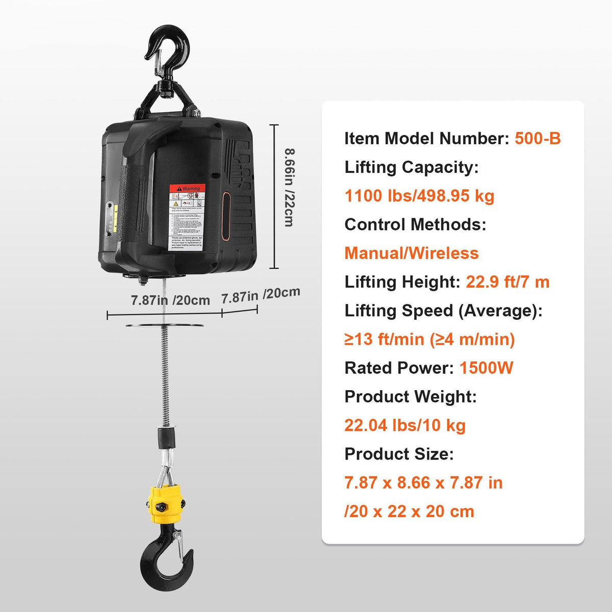 1100 lbs Electric Hoist Winch, 2-in-1 1500W Portable Power Winch Crane, 23 ft Lifting Height, Attic lift with Wireless Remote Control, for Garage, Warehouse, Factory Lifting Towing