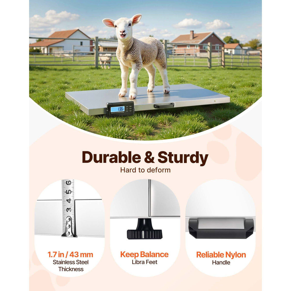 1100Lbs x 0.2Lbs Digital Livestock Scale Large Pet Vet Scale Stainless Steel Platform Electronic Postal Shipping Scale Heavy Duty Large Dog Hog Sheep Goat Pig Sheep Scale