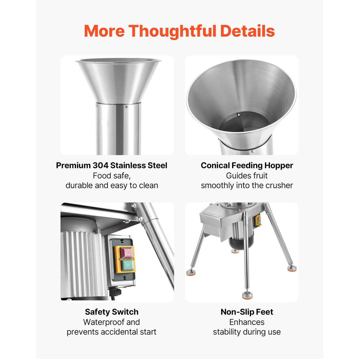 1100W Electric Fruit Apple Crusher, SUS304 Freestanding Crushing Machine, Grinds Whole Apples Up to 3.15" Dia, 164 KG/H Capacity, Cider Press for Apples, Pears, Pineapple, Guava, Carrot, Potato