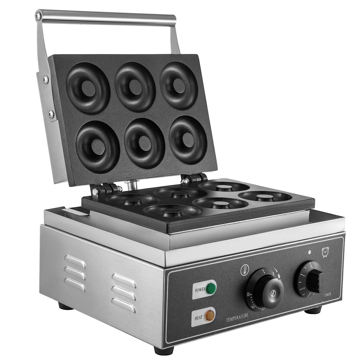 110V Commercial Waffle Donut Machine 6 Holes Double-Sided Heating 50-300Celsius, Electric Doughnut Maker 1550W, Non-stick Donut MakerTeflon-Coating (Depth:0.55\",Dia:2.95\")