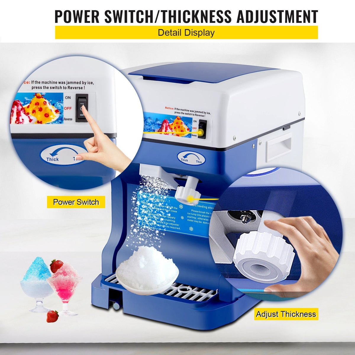 110V Electric Shaved Ice Machine 250W Snow Cone Maker Tabletop with Adjustable Ice Texture, Ice Shaving Machine 265LBs/hr for Home and Commerical Use