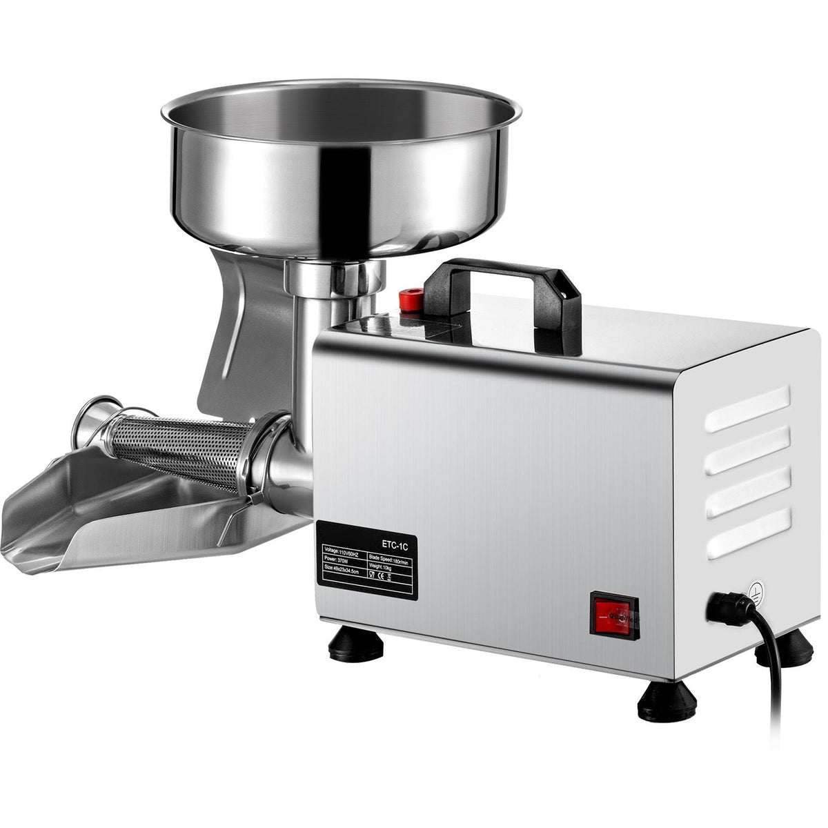 110V Electric Tomato Strainer 370W Commercial Grade Tomato Milling Machine Stainless Steel Tomato Press and Strainer 90-160 Kg/H Pure Copper Motor Food Strainer and Sauce Maker