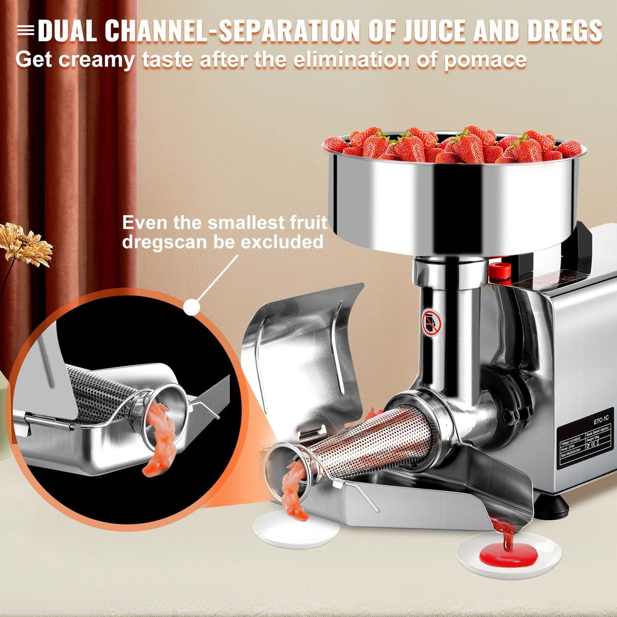 110V Electric Tomato Strainer 370W Commercial Grade Tomato Milling Machine Stainless Steel Tomato Press and Strainer 90-160 Kg/H Pure Copper Motor Food Strainer and Sauce Maker
