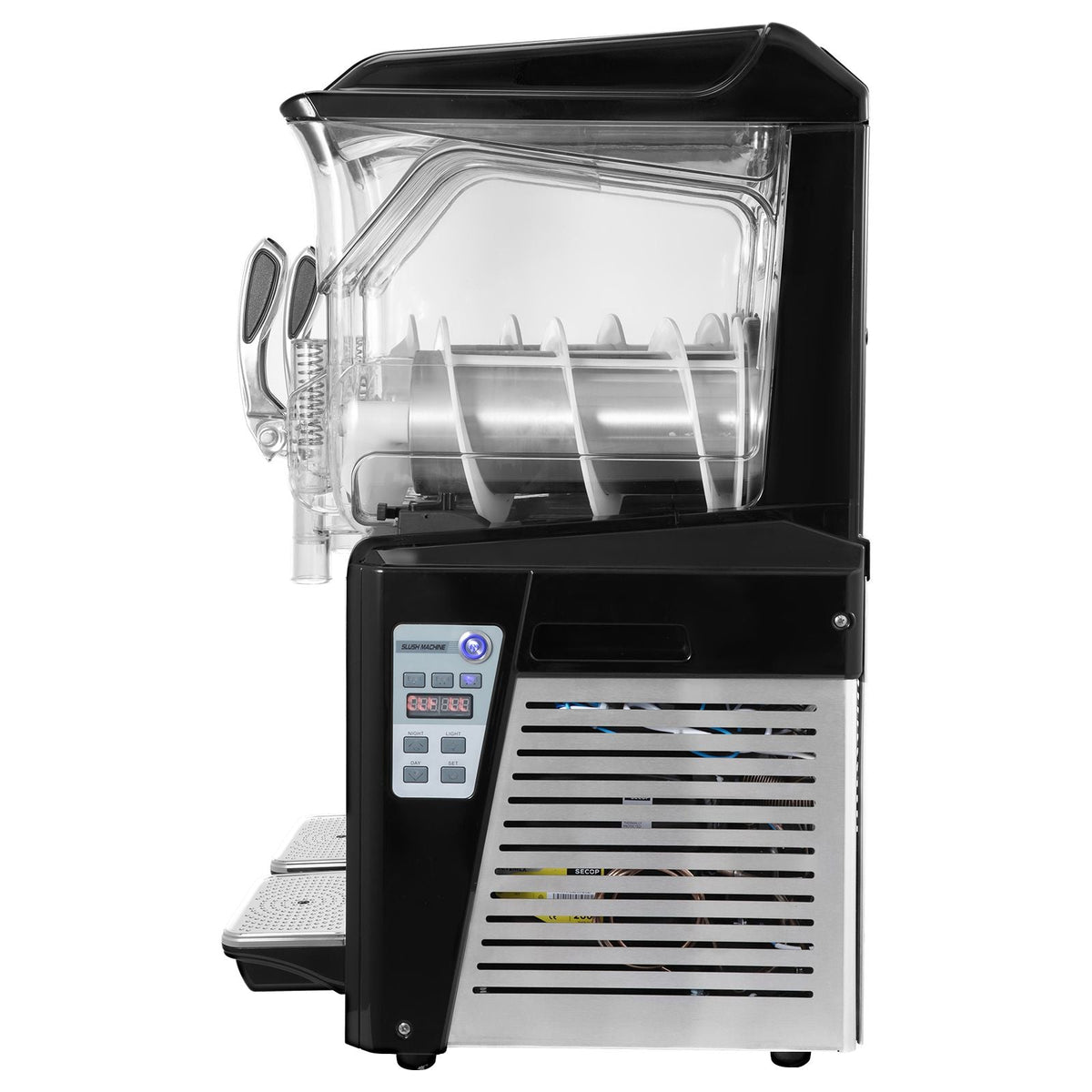110V Slushy Machine 20L Double Bowl Margarita Frozen Drink Maker 900W Automatic Clean Day and Night Modes for Supermarkets Cafes Restaurants Snack Bars Commercial Use