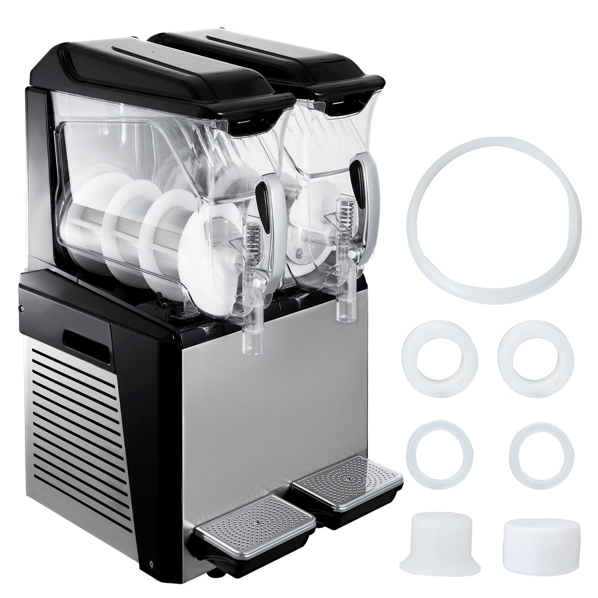 110V Slushy Machine 20L Double Bowl Margarita Frozen Drink Maker 900W Automatic Clean Day and Night Modes for Supermarkets Cafes Restaurants Snack Bars Commercial Use