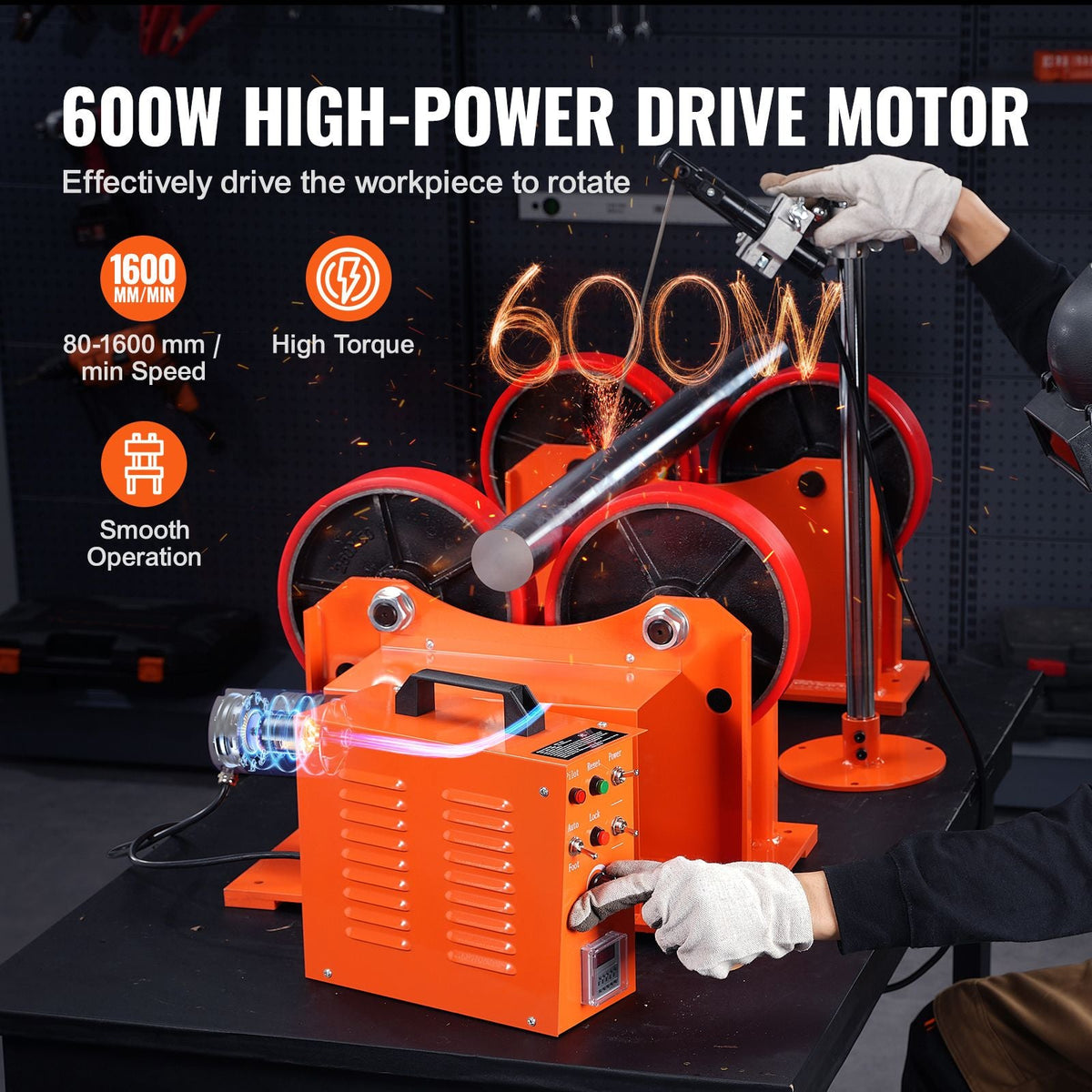 110V Turning Rolls Linkage Roller, 1000KG/2205LBS Loading Welding Turning Roll, 25-1400mm Diameter, 80-1600 mm/min Rotary Welding Positioner & Welding Torch Stand for Welding Equipment Support