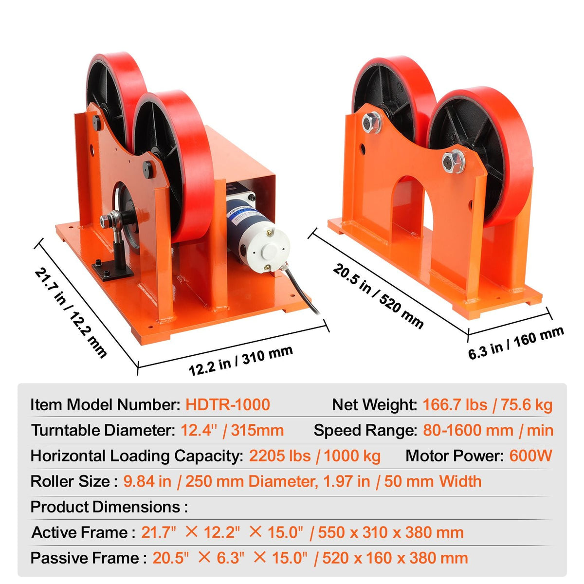 110V Turning Rolls Linkage Roller, 1000KG/2205LBS Loading Welding Turning Roll, 25-1400mm Diameter, 80-1600 mm/min Rotary Welding Positioner & Welding Torch Stand for Welding Equipment Support