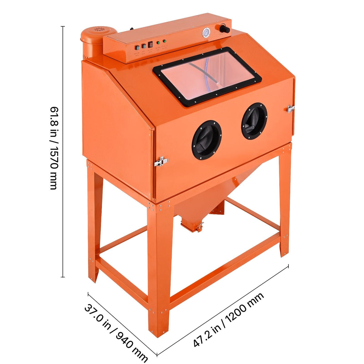 115 Gallon Sandblasting Cabinet, Heavy Duty Steel Sand Blasting Cabinet with 31-Gallon Media Hopper, Dual Blasting Guns & 1.6HP Dust Collector for Oversized Parts Surface Finishing, Rust Removal