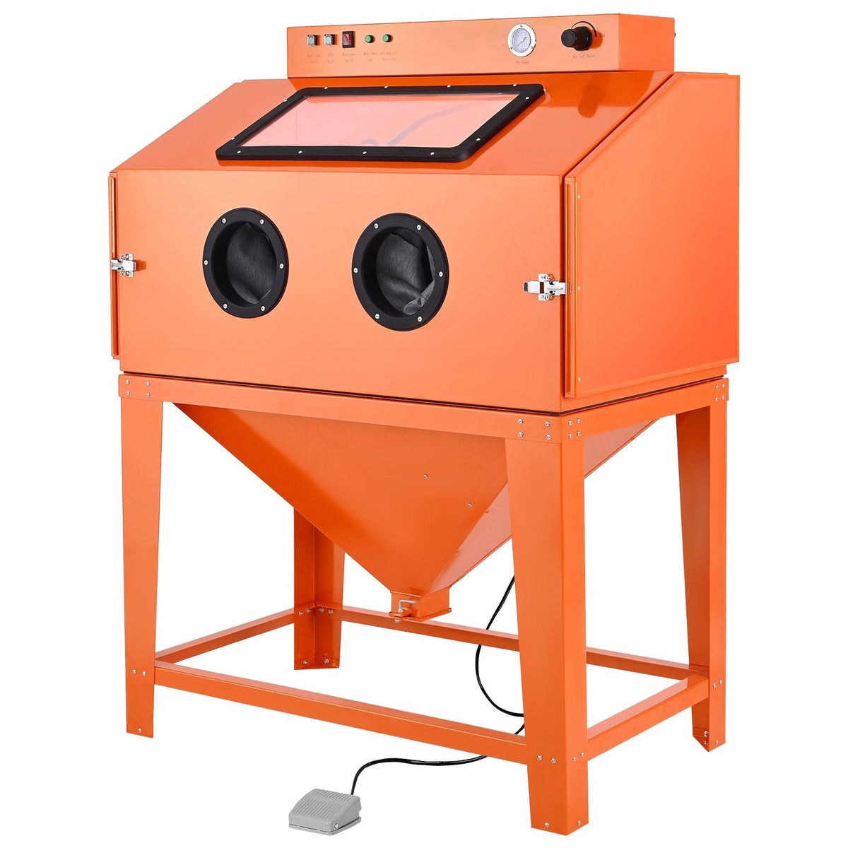 115 Gallon Sandblasting Cabinet, Heavy Duty Steel Sand Blasting Cabinet with 31-Gallon Media Hopper, Dual Blasting Guns & 1.6HP Dust Collector for Oversized Parts Surface Finishing, Rust Removal