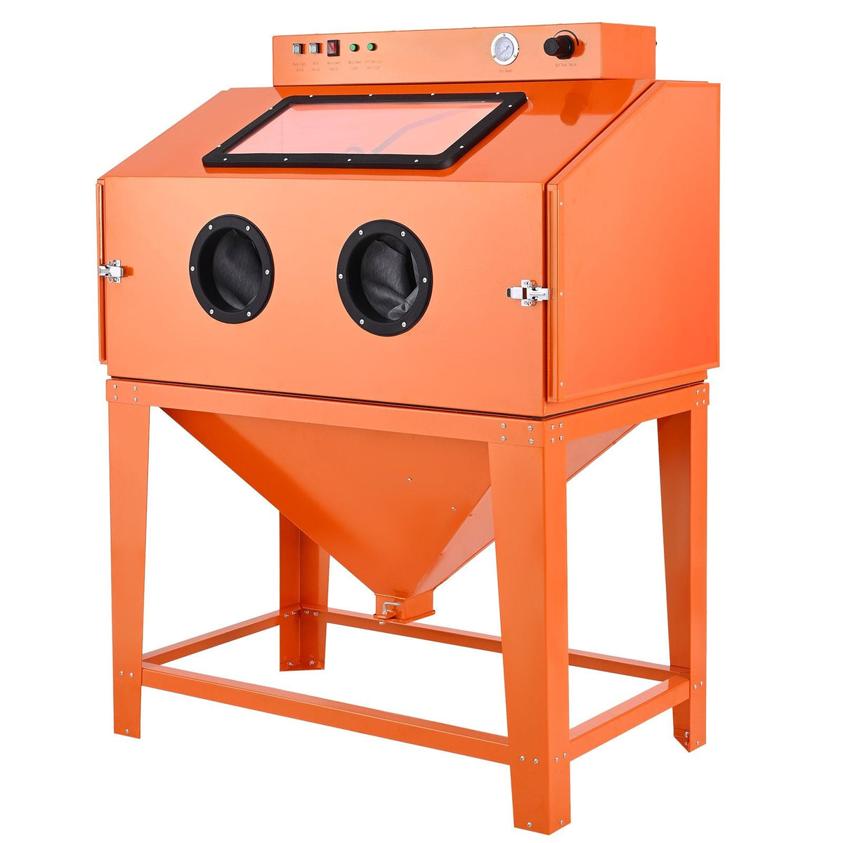 115 Gallon Sandblasting Cabinet, Heavy Duty Steel Sand Blasting Cabinet with 31-Gallon Media Hopper, Dual Blasting Guns & 1.6HP Dust Collector for Oversized Parts Surface Finishing, Rust Removal