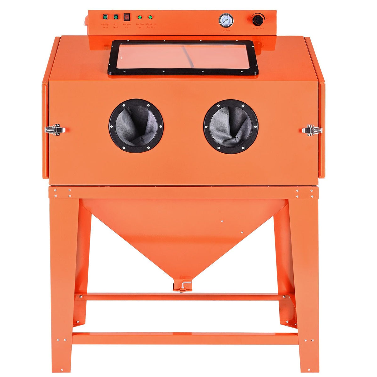 115 Gallon Sandblasting Cabinet, Heavy Duty Steel Sand Blasting Cabinet with 31-Gallon Media Hopper, Dual Blasting Guns & 1.6HP Dust Collector for Oversized Parts Surface Finishing, Rust Removal