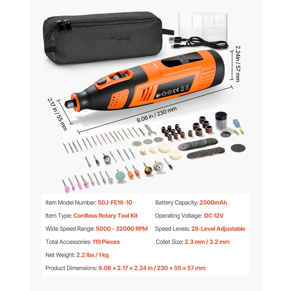119-Piece Cordless Rotary Tool Kit, DC12V Portable Mini Power Rotary Tool, 28-Level Speed 5000-32000 RPM Multi-Purpose DIY Tools for Engraving, Sanding, Polishing, Carving, Cutting, DIY Crafts