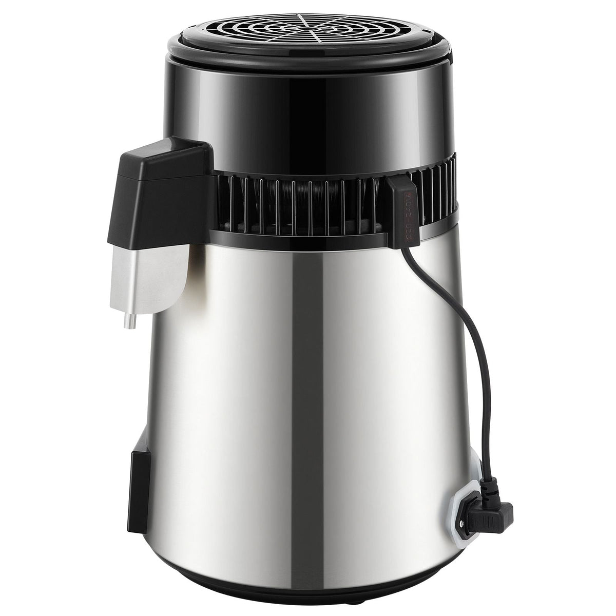 1.1Gal Water Distiller, 0.4Gal/H, Distilled Water Maker Machine 1750W 0-99H Timing Dual Temp Display, 304 Stainless Steel Countertop Distiller Glass Carafe Cleaning Powder 3 Carbon Packs, Silver