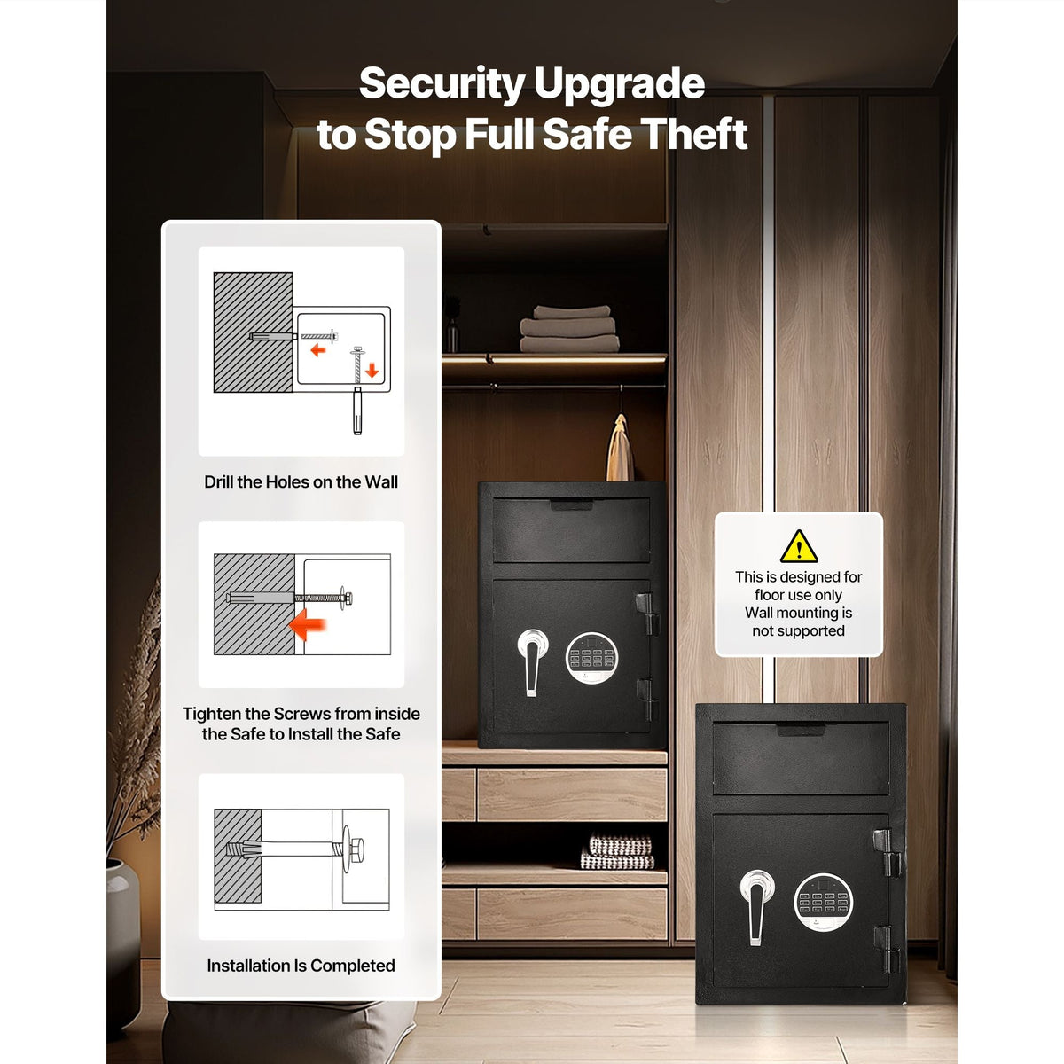 1.2 Cubic Feet Drop Safe, Large Capacity Front Drop Slot Safe Box with Digital Keypad, Heavy Duty 2 Tiers Cash Depository Box with Spare Keys for Cash, Bank Slip, Jewelry, Document, Bill, Black