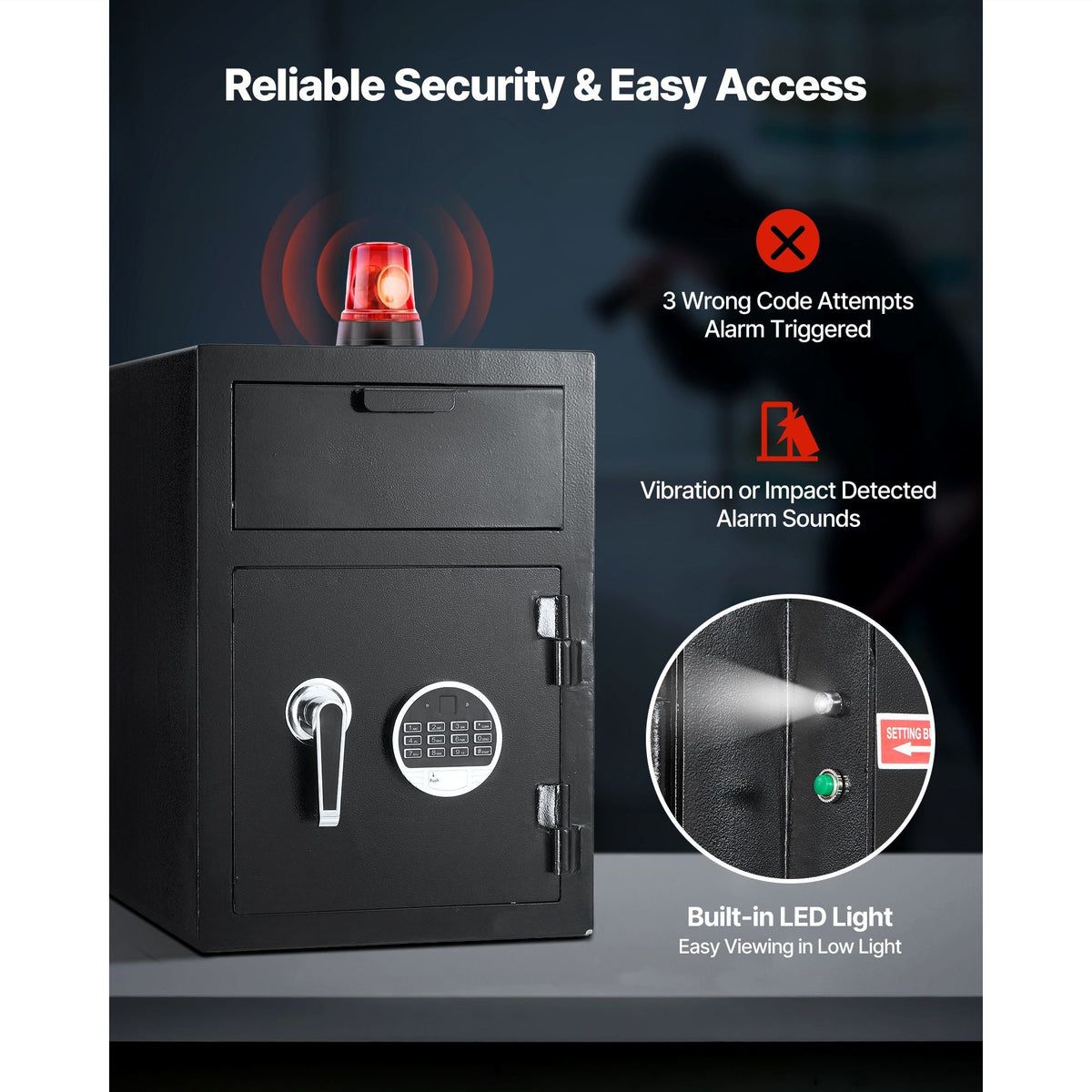 1.2 Cubic Feet Drop Safe, Large Capacity Front Drop Slot Safe Box with Digital Keypad, Heavy Duty 2 Tiers Cash Depository Box with Spare Keys for Cash, Bank Slip, Jewelry, Document, Bill, Black