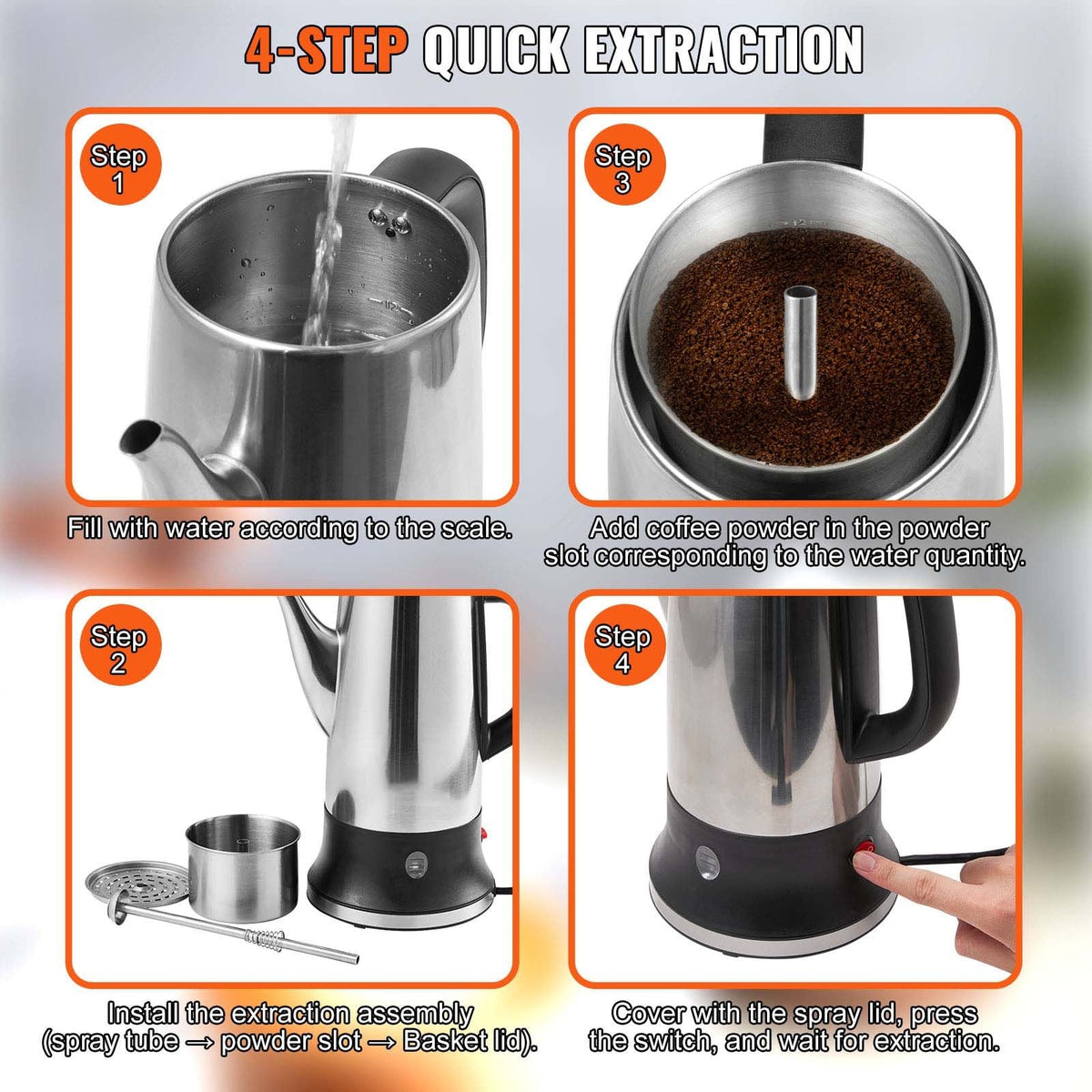 12-Cup Electric Percolator Coffee Pot, 304 Stainless Steel Coffee Percolator with Keep Warm Function & Heat-Resistant Handle, Classic Coffee Maker, Quick Brew & Easy-Pour Spout, Silver