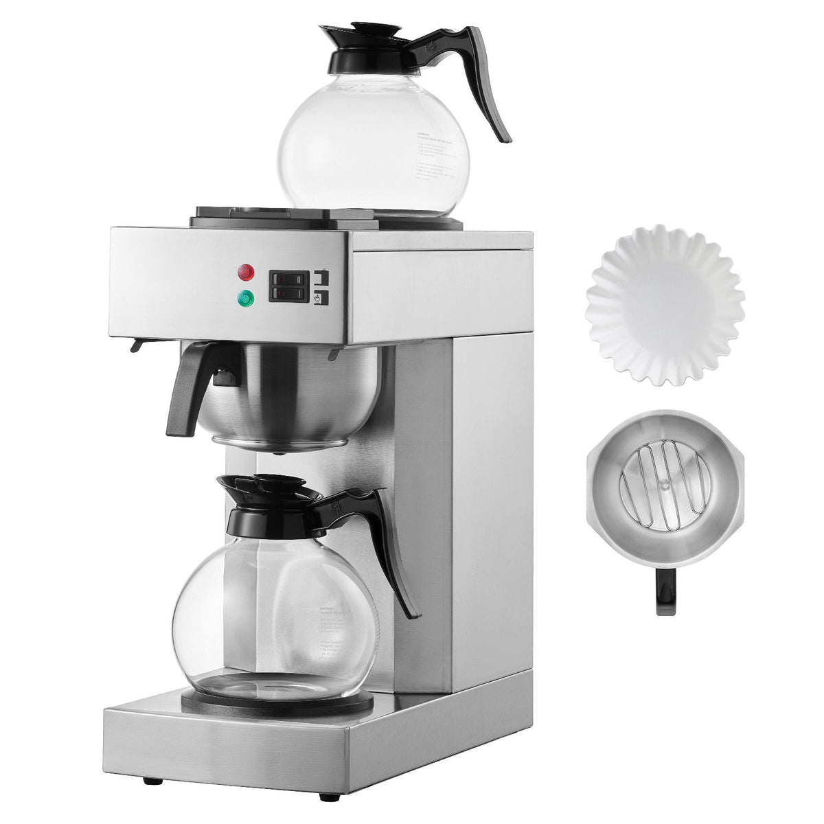 12 Cups Commercial Drip Coffee Maker, Coffee Maker Machine with 2 Glass Carafes and 2 Warmer Plates, Stainless Steel Pour Over Coffee Brewer for Restaurant, Office, Cafe