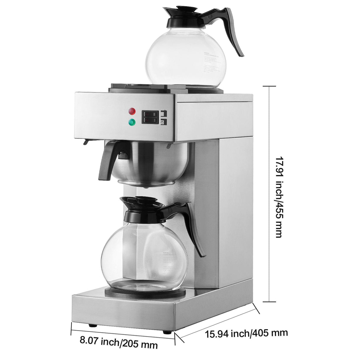 12 Cups Commercial Drip Coffee Maker, Coffee Maker Machine with 2 Glass Carafes and 2 Warmer Plates, Stainless Steel Pour Over Coffee Brewer for Restaurant, Office, Cafe