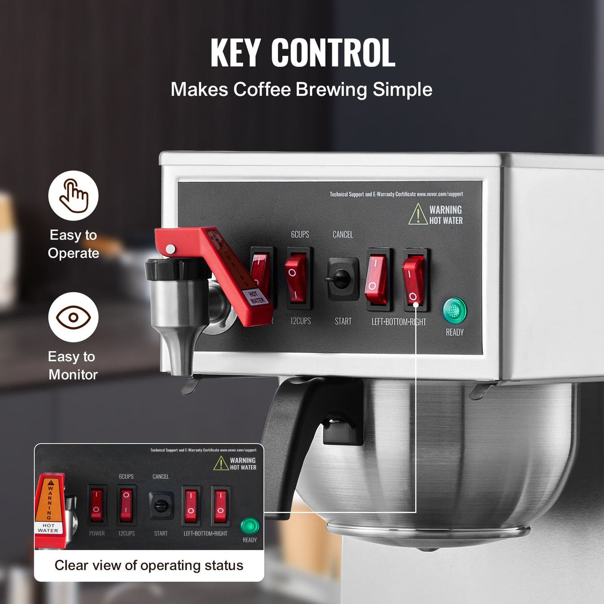 12 Cups Commercial Drip Coffee Maker, Coffee Maker Machine with 3 Glass Carafes and 3 Warmer Plates, Stainless Steel Pour Over Coffee Brewer for Restaurant, Office, Cafe