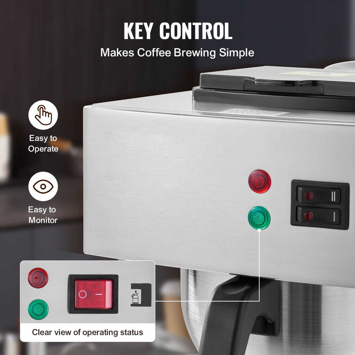 12 Cups Commercial Drip Coffee Maker, Coffee Maker Machine with Thermal Carafe to Keep Warm or Cold, Stainless Steel Pour Over Coffee Brewer for Restaurant, Office, Cafe