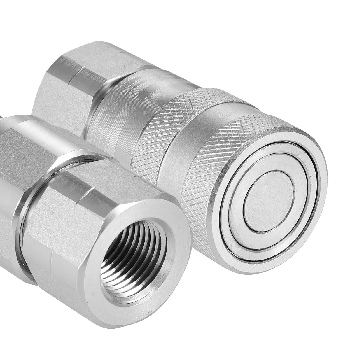 1/2" Flat Face Hydraulic Couplers, 1/2" NPT Skid Steer Hydraulic Quick Connect Couplers with 4 Dust Caps (ISO16028)
