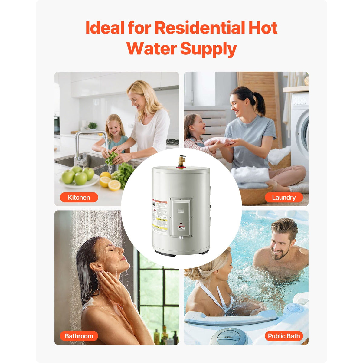 12 Gallon Electric Tank Water Heater, 1600W Point-of-Use Hot Water Heater with LED Display, Knob Control, Side Outlet, 120V Storage Design with T&P Valve for Small Apartments & Studios, Gray