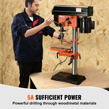 12 in Benchtop Drill Press, 5 Amp 120V, Variable Speed Cast Iron Bench Drill Press, 12 in Swing Distance 0-45° Tiltling Worktable with Laser Work Light, Tabletop Drilling Machine for Wood Metal