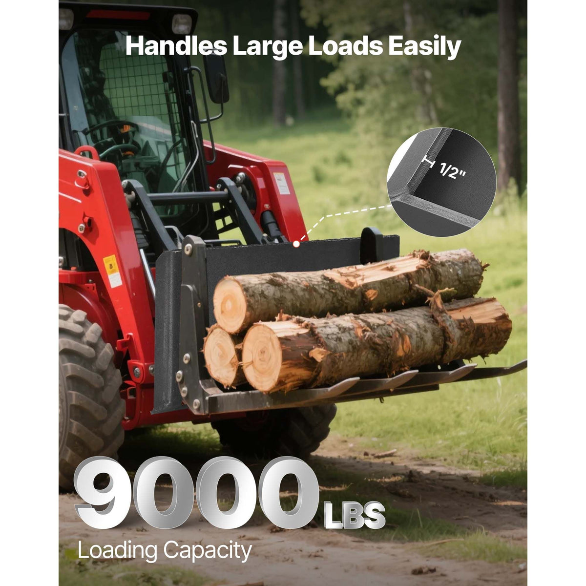 1/2 in Skid Steer Mount Plate, Universal Quick Attach Mount Plate, Easy to Bolt, 9000lbs Load Capacity, Heavy Duty Steel Loader Plates Compatible with Kubota Bobcat Skid Steers & Tractors