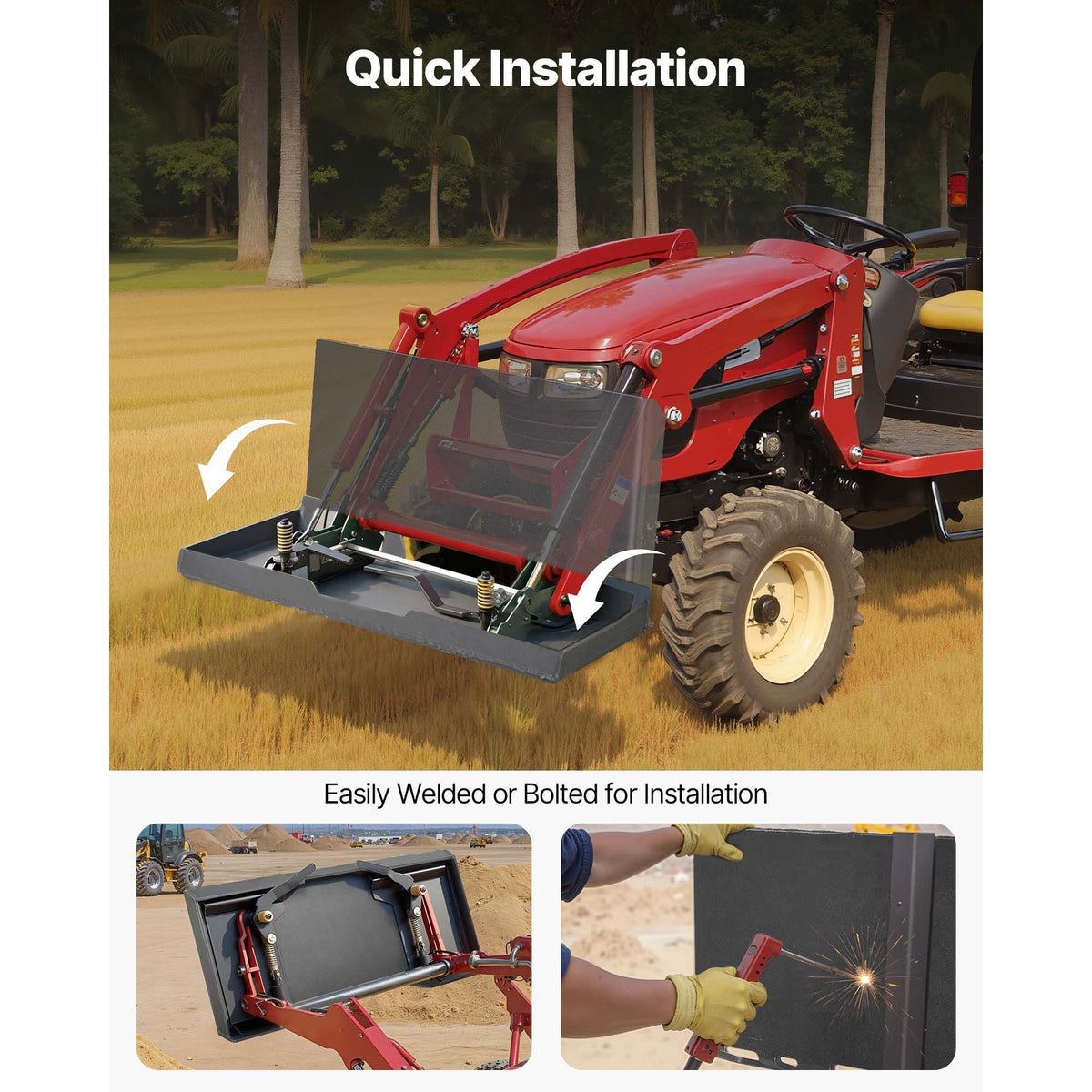 1/2 in Skid Steer Mount Plate, Universal Quick Attach Mount Plate, Easy to Bolt, 9000lbs Load Capacity, Heavy Duty Steel Loader Plates Compatible with Kubota Bobcat Skid Steers & Tractors